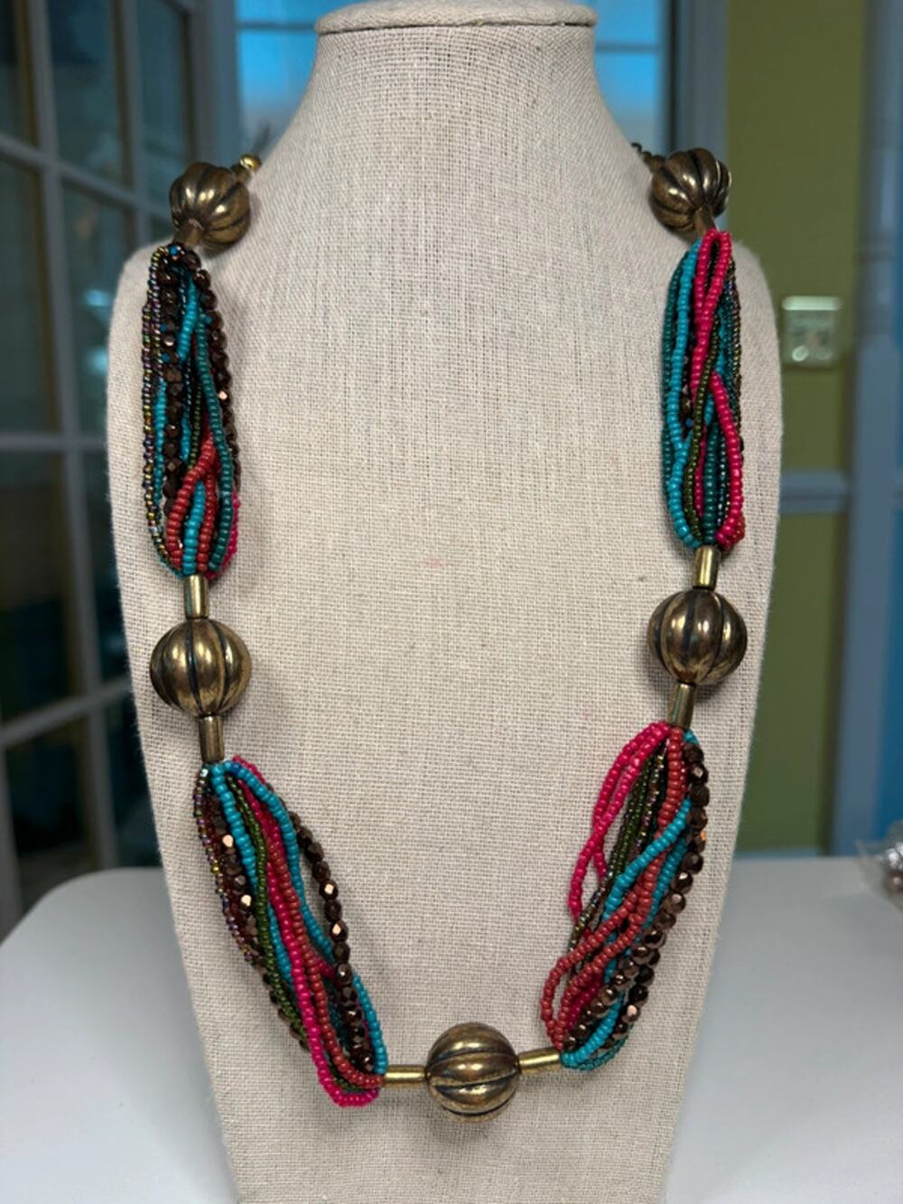 Colorful long beaded multi strand necklace 30-33”